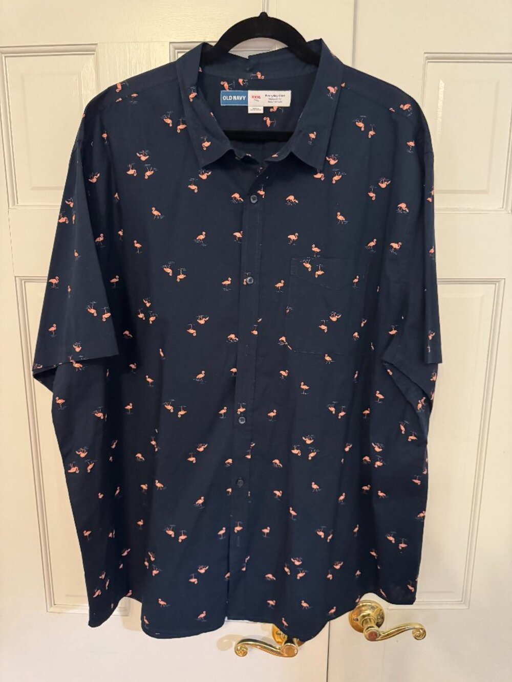 Old Navy Vintage Everyday Flamingo Button Down Shirt Navy Blue 3XLT